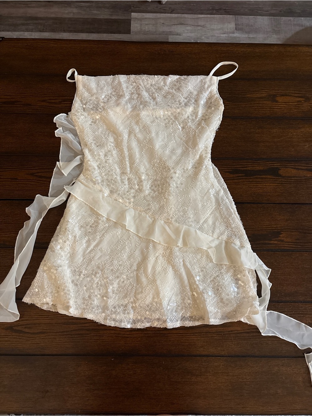 White Hazel the Label Sequin Dress with Ruffle Tie